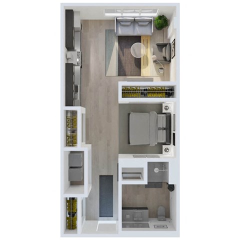 Floor plan for 1 bed, 1 bath, 544 sqft